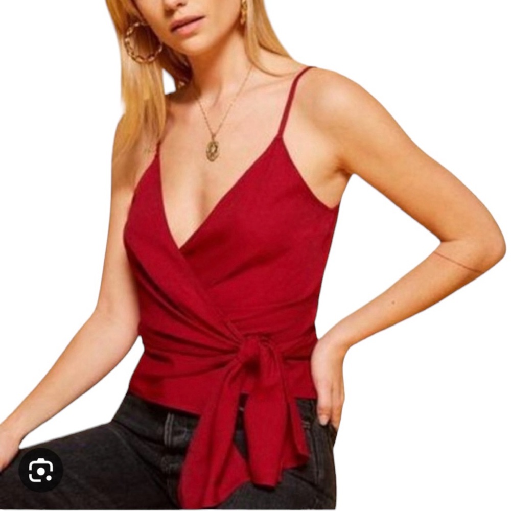 Reformation Ilona Wrap Top in Burgundy Red - LARGE - Picture 2 of 14